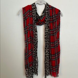 Red and Black Plaid Women's Scarf with cheetah detailing
